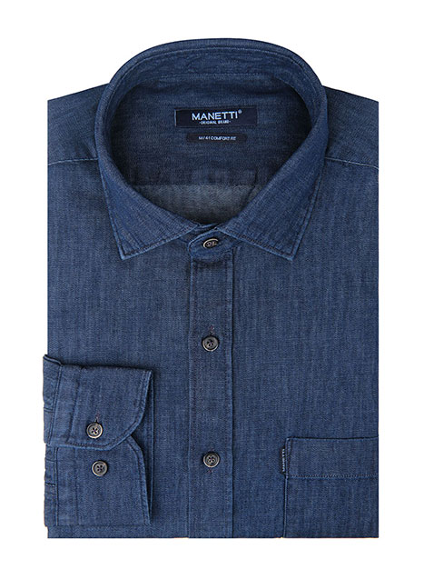 Ανδρικό Πουκάμισο denim Manetti casual denim blue