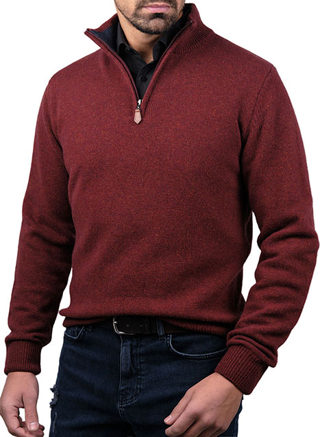 Ανδρικό Πουλόβερ half zip Manetti casual rust red