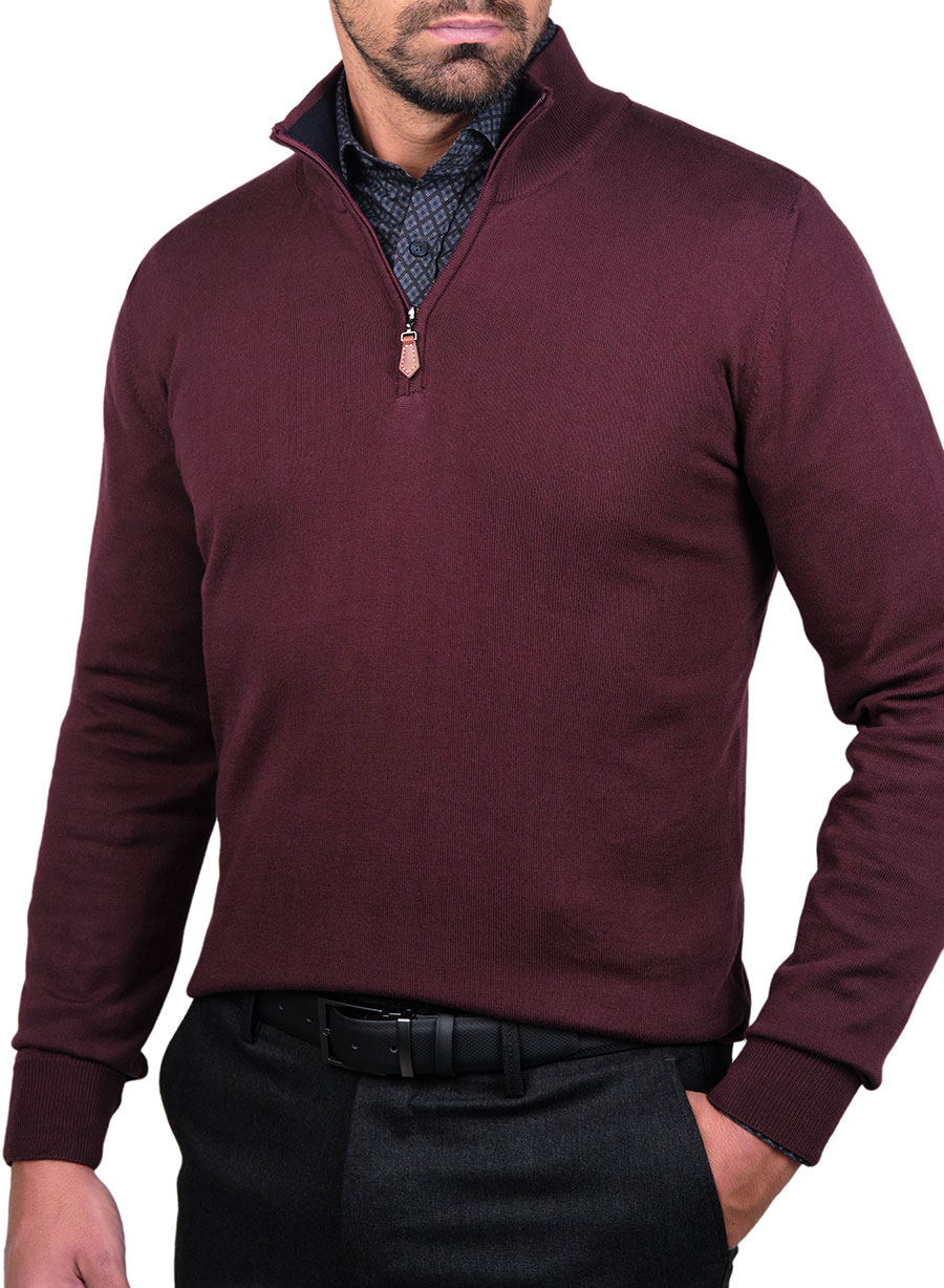 Ανδρικό Πουλόβερ half zip Manetti casual bordeaux