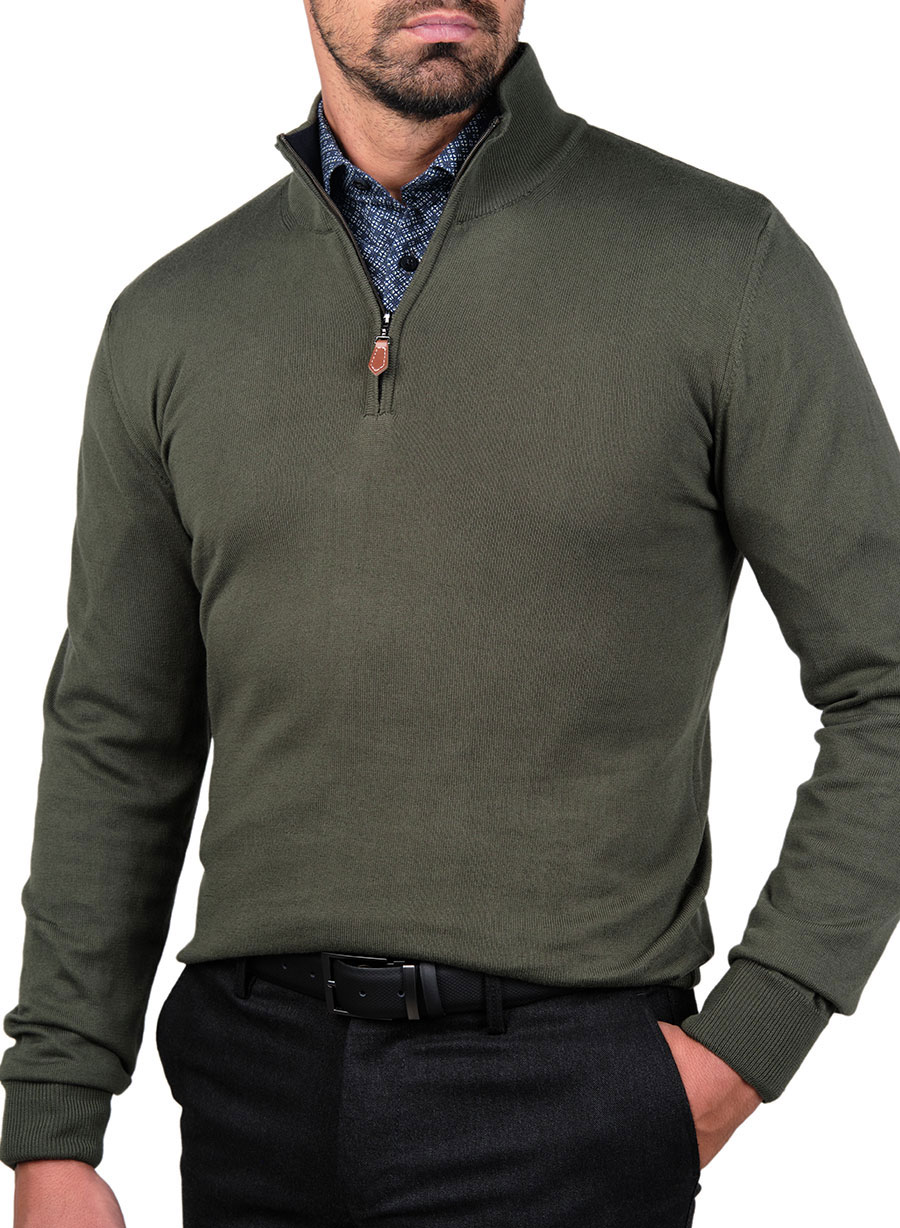 Ανδρικό Πουλόβερ half zip Manetti casual khaki