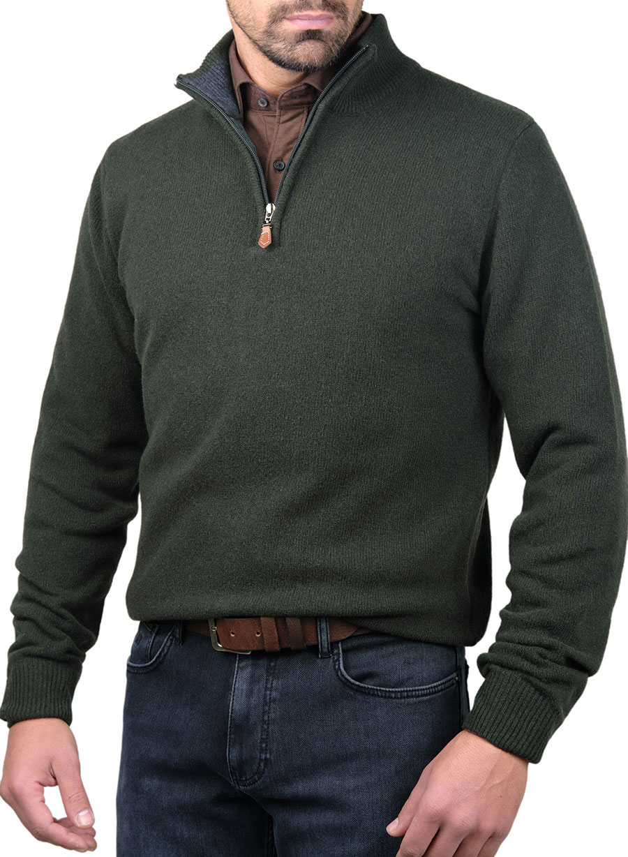 Ανδρικό Πουλόβερ half zip Manetti casual dark green