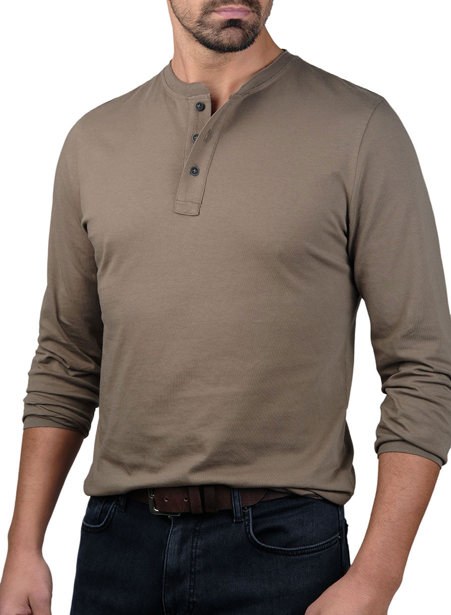 Ανδρικό Henley μακρυ μανικι Manetti casual fango