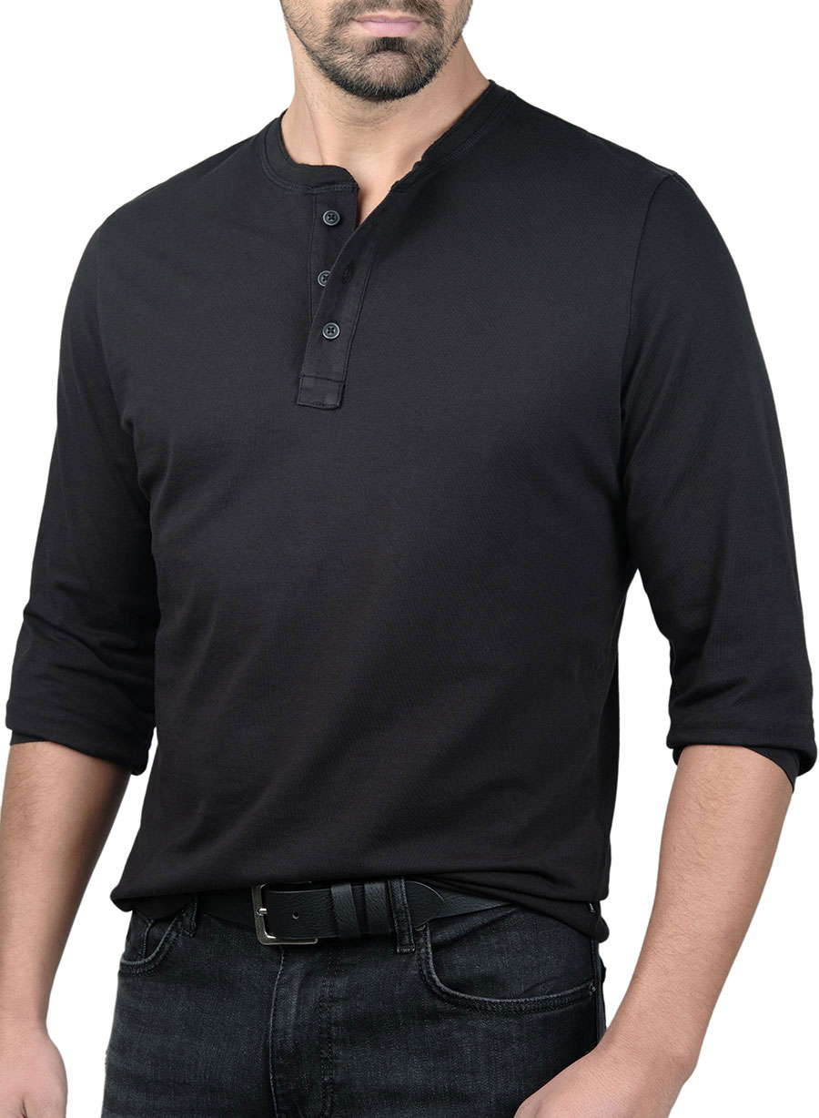 Ανδρικό Henley μακρυ μανικι Manetti casual black