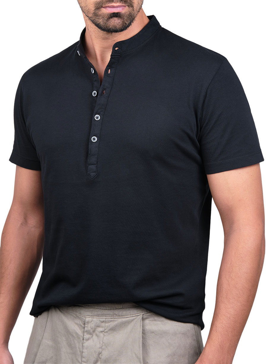 MEN'S HENLEY GARMENT DYE MANETTI CASUAL  BLACK