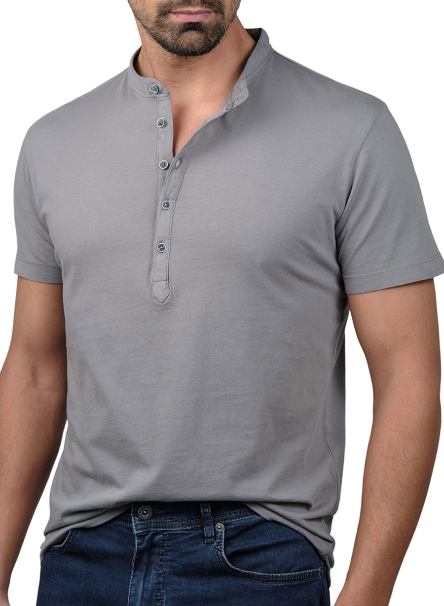 MEN'S HENLEY GARMENT DYE MANETTI CASUAL  GREY